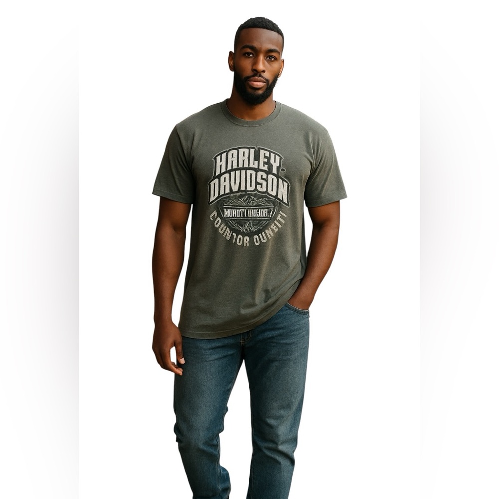 HARLEY DAVIDSON VINTAGE GRAPHIC TEE SHIRT Size XL Olive Green Wisconsin Dells